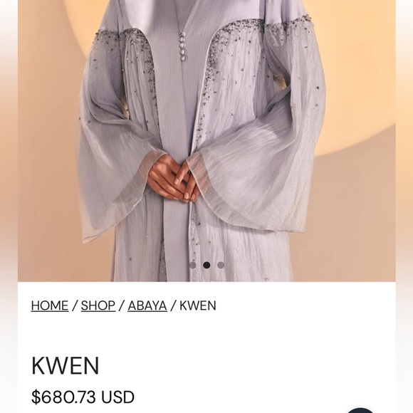 Custom made lavender sheer detailing beaded designer abaya - Picture 4 of 10